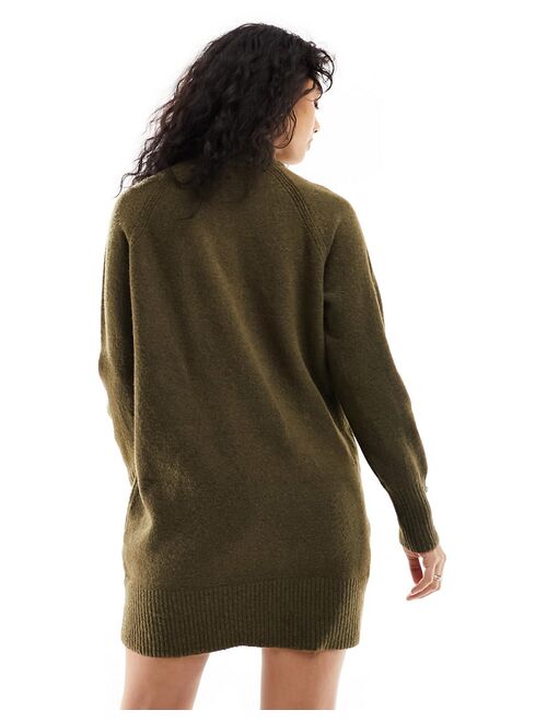 River Island cozy mini knit sweater dress in khaki