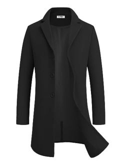 Mens Wool Blend Coat Winter Trench Coats Notched Lapel Collar Single Breasted Overcoat Classic Peacoat With Pockets