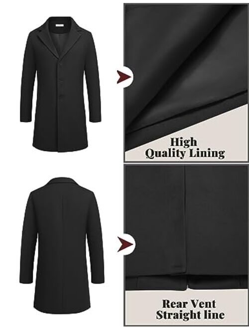COOFANDY Mens Wool Blend Coat Winter Trench Coats Notched Lapel Collar Single Breasted Overcoat Classic Peacoat With Pockets