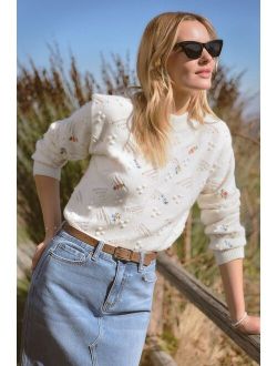 Sweet Suggestion Ivory Floral Embroidered Textured Sweater