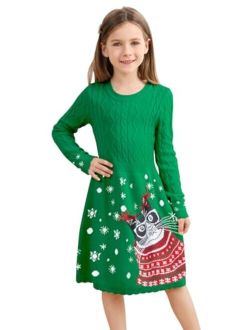 Yousie Girls Sweater Dress Fall Winter Long Sleeve Crew Neck Knit Dress 2-9 Years