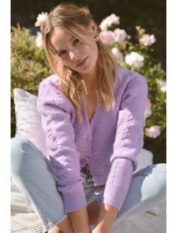 Perfect Option Lavender Cable Knit Button-Up Cardigan