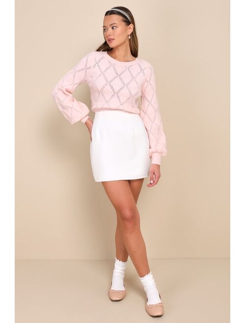 Lulus Sweet Designs Pink Balloon Sleeve Diamond Sweater