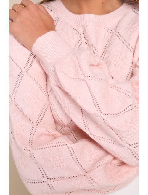 Lulus Sweet Designs Pink Balloon Sleeve Diamond Sweater