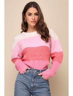 Warmly Welcomed Pink Multi Striped Pullover Sweater