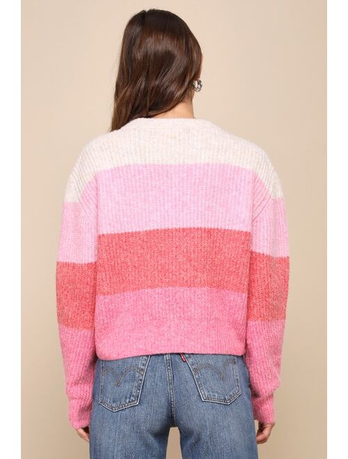 Lulus Warmly Welcomed Pink Multi Striped Pullover Sweater
