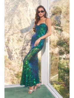 Notable Sensation Green Iridescent Sequin Mermaid Maxi Dress