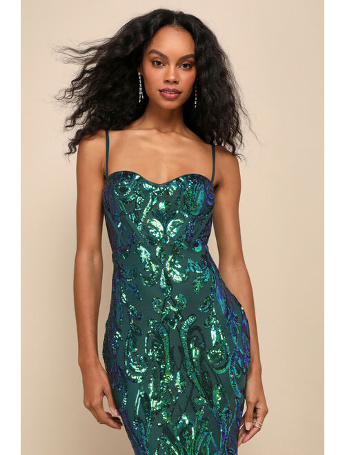 Lulus Notable Sensation Green Iridescent Sequin Mermaid Maxi Dress