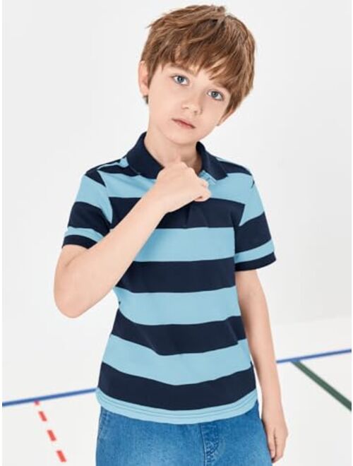 Haloumoning Boys Striped Polo Shirt Kids Summer Casual School Uniform T Shirts Tops 5-14 Years