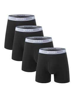 wirarpa Men's Boxer Briefs Cotton Stretch Underwear Open Fly Tagless Underpants Regular Leg 4 Pack