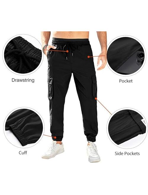 JMIERR Mens Casual Joggers Pants Stretch Elastic Waist Drawstring Cargo Pants Tapered Sweatpants for Men Multi Pockets