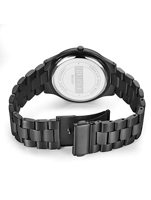 BUREI Men's Wrist Watches, Analog Stainless Steel Quartz Waterproof Watches for Men,Gifts for Men