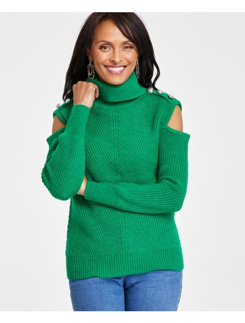 INC International Concepts Women's Turtleneck Cold-Shoulder Sweater, Created for Macy's
