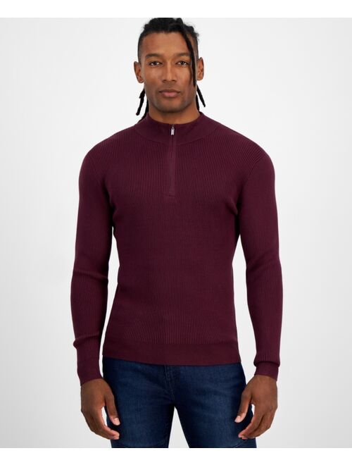 INC International Concepts Men's Regular-Fit Ribbed-Knit 1/4-Zip Mock Neck Sweater, Created for Macy's