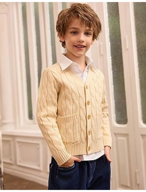 GRACE KARIN Boys Long Sleeve Cardigan Sweater Button Down Knit Cardigan with Pockets 5-12Y