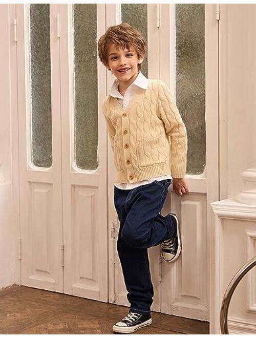GRACE KARIN Boys Long Sleeve Cardigan Sweater Button Down Knit Cardigan with Pockets 5-12Y