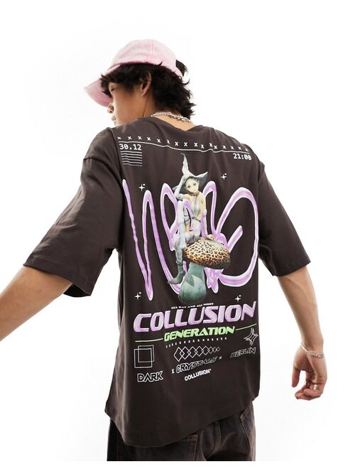 COLLUSION t-shirt with fairy print in brown