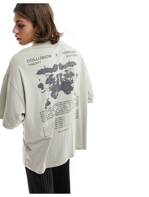 COLLUSION Forever band print T-shirt in stone