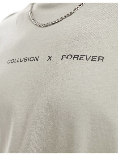 COLLUSION Forever band print T-shirt in stone