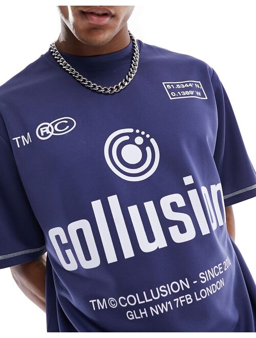 COLLUSION Football skater fit t-shirt in navy blue