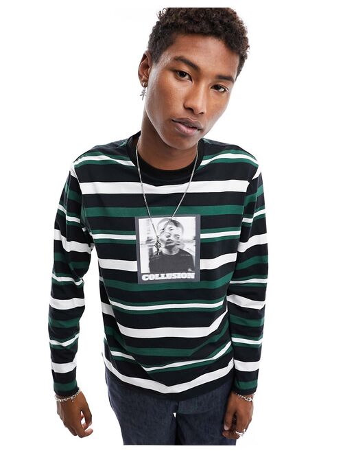COLLUSION Stripe long sleeve t-shirt with photographic print