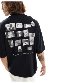 Photographic collage print T-shirt in black