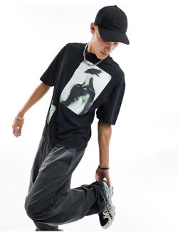Photographic oversized print t-shirt in black