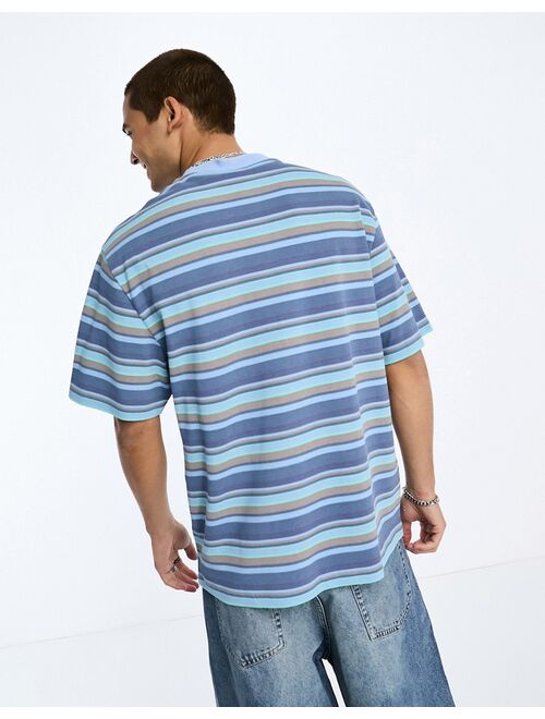 COLLUSION stripe pique crew neck t-shirt in blue