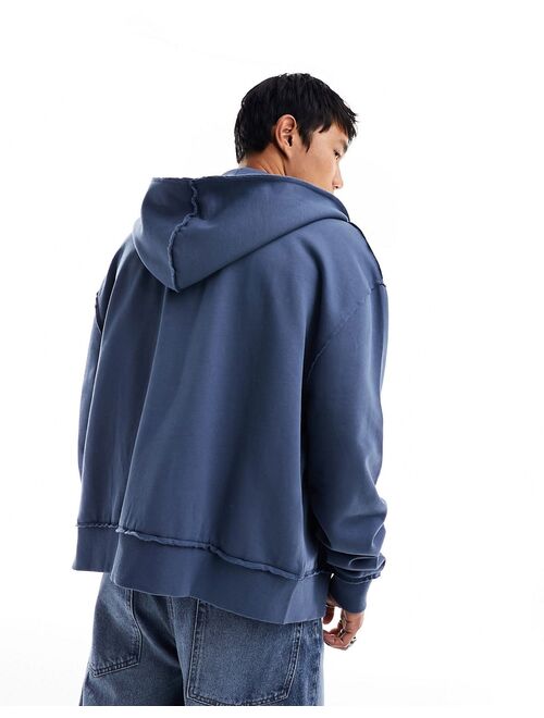 COLLUSION zip up logo hoodie in blue
