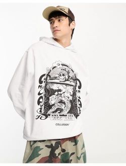 front print graphic hoodie in white