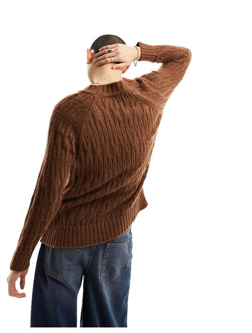 COLLUSION knit laddered crew neck sweater in brown