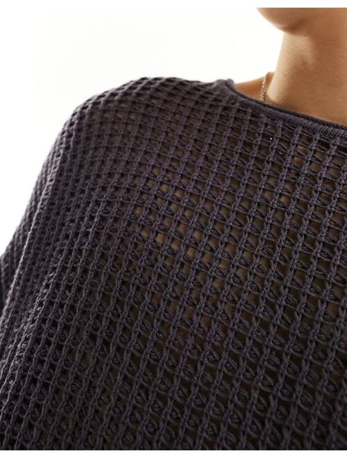 COLLUSION open stitch oversized sweater in charcoal