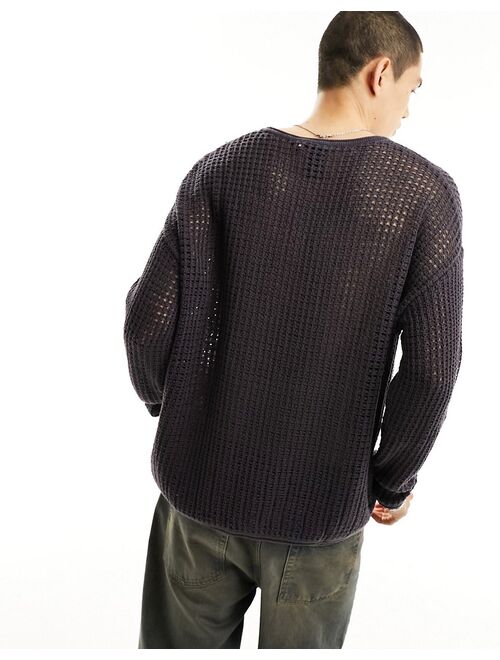 COLLUSION open stitch oversized sweater in charcoal