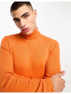 knit turtle neck sweater in bright orange