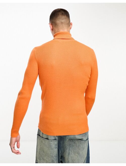 COLLUSION knit turtle neck sweater in bright orange