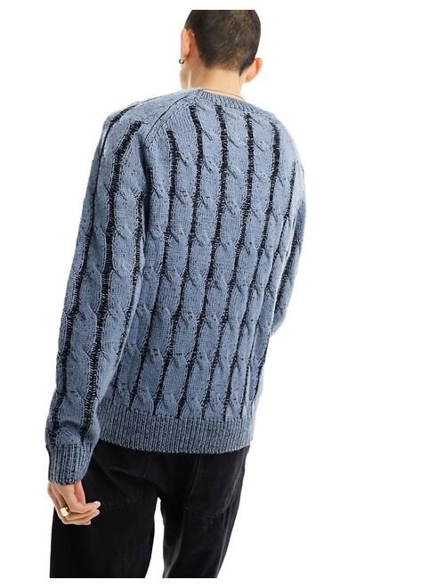 COLLUSION cable knit plated crew neck knitted sweater in blue