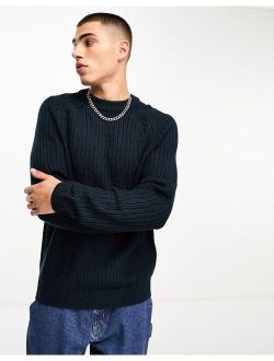 knitted crewneck sweater in navy blue