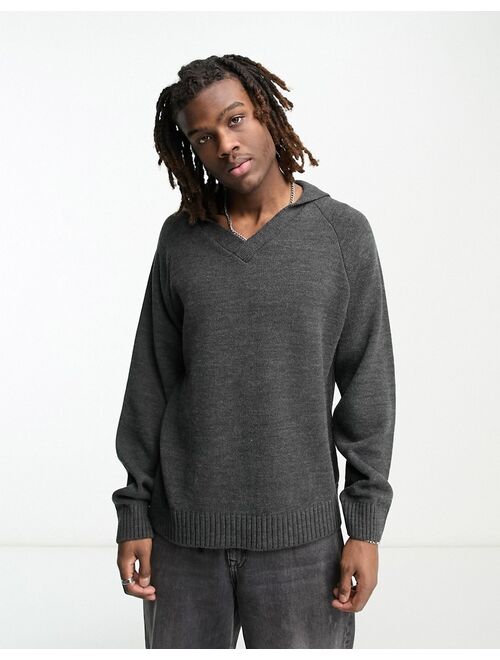 COLLUSION knit sweater with collar in charocal gray