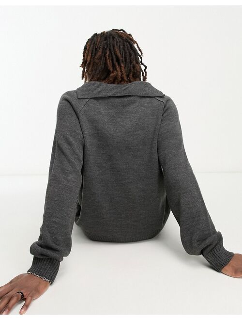 COLLUSION knit sweater with collar in charocal gray