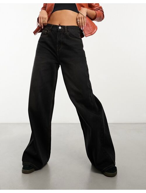 COLLUSION x013 mid rise wide leg jeans in washed black