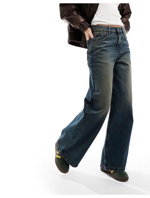 COLLUSION x013 mid rise wide leg jeans in dirty wash