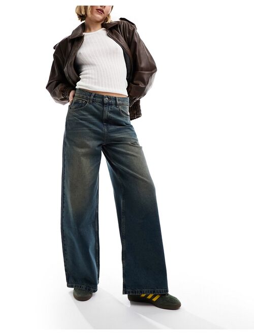 COLLUSION x013 mid rise wide leg jeans in dirty wash