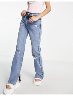 x005 split hem straight leg jeans in vintage blue