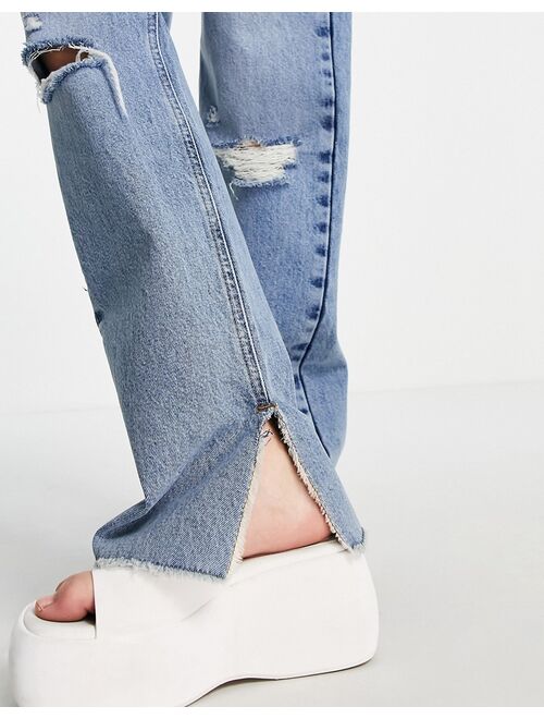 COLLUSION x005 split hem straight leg jeans in vintage blue