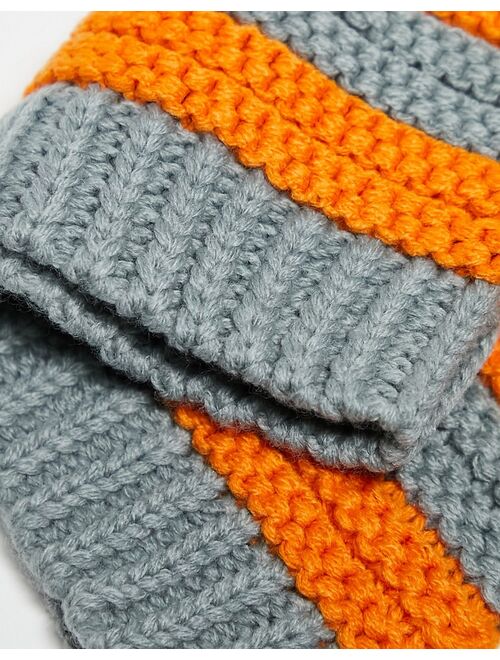 COLLUSION Unisex novelty beanie with ears in orange and gray stripe