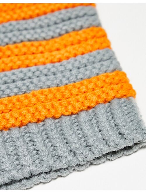 COLLUSION Unisex novelty beanie with ears in orange and gray stripe