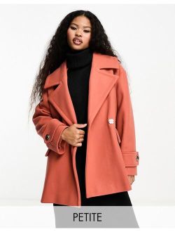 Petite double breasted swing coat in coral
