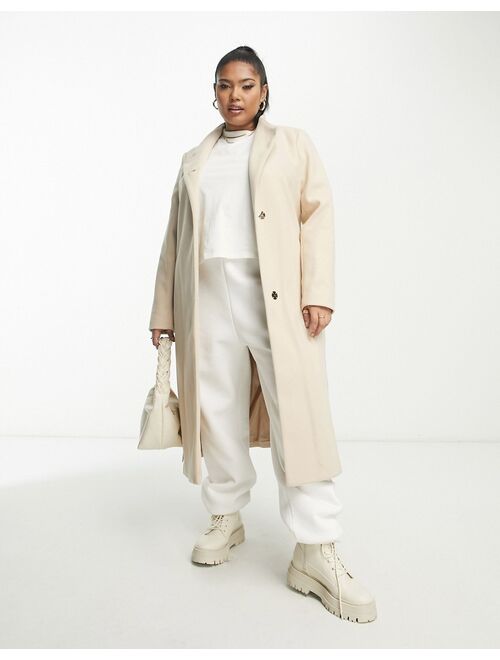 River Island Plus belted funnel neck coat in cream