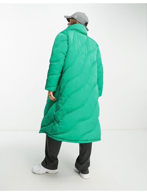 River Island quilted longline puffer coat in green