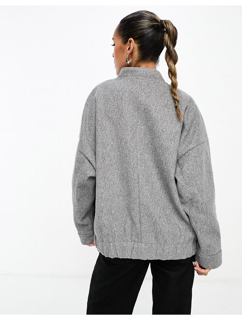 River Island faux wool bomber jacket in gray